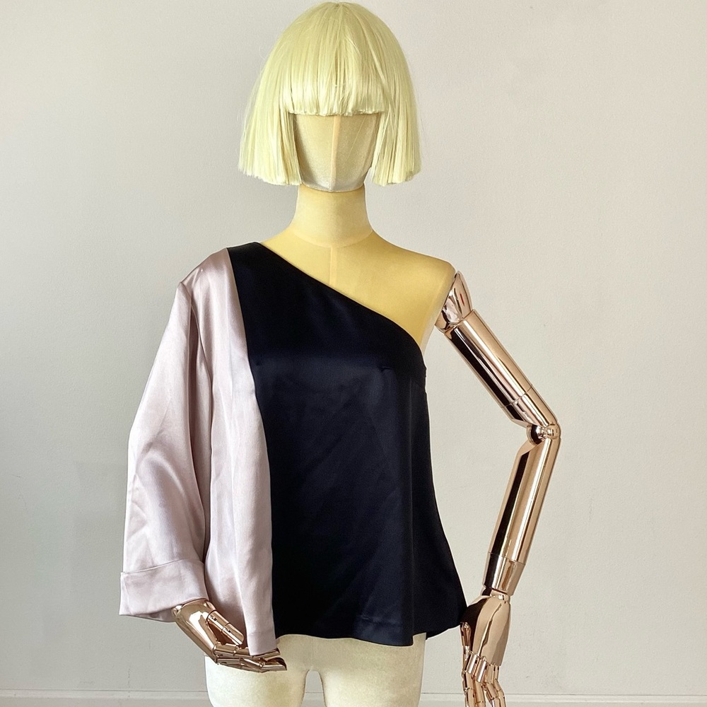 Natasha Zinko One Shoulder Tan Black Top 2-4